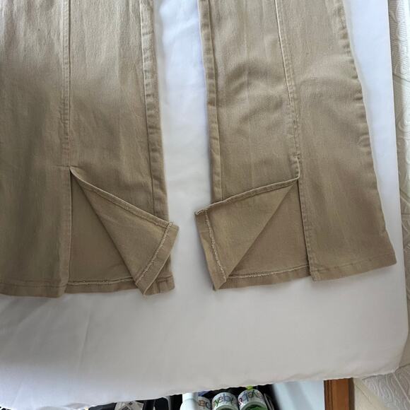 HYFVE Size Large tan slight bell bottom pants stretch see slit on bottoms decor - Picture 4 of 14